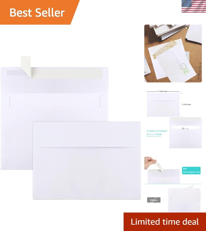 50 Pack of A7 5×7 Self-Seal White Envelopes for Elegant Invitations and Mailings