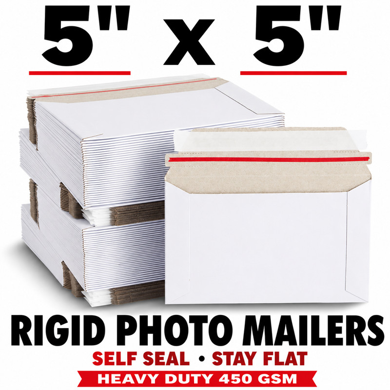 5×5 Rigid Photo Mailers Self Seal Stay Flat Cardboard Envelopes 450 GSM