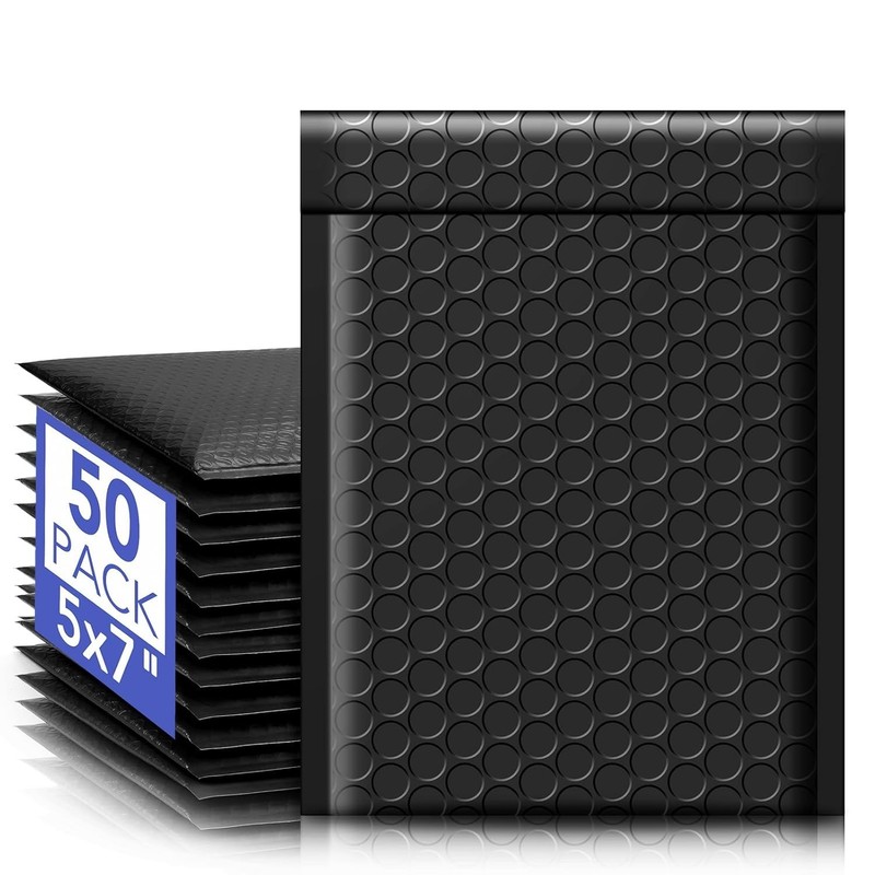 50 Pack of Luxury Black Self-Seal Bubble Mailers, 5x8.6" - Protect & Impress gallery