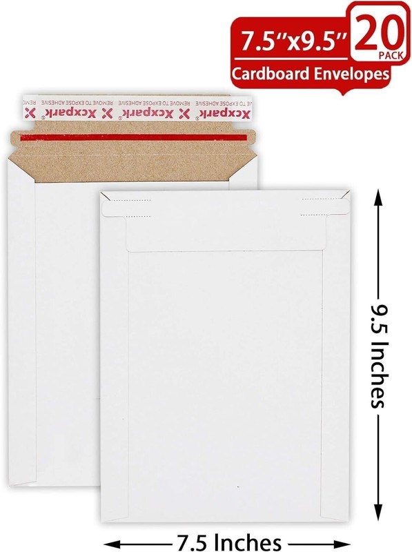 20 Pack Rigid Mailers, 7.5x9.5 inches Self Seal Photo Document Mailers Premium gallery