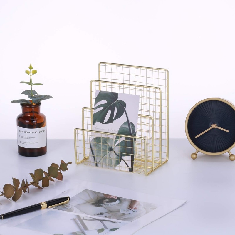 Geiornzer 3 Slots Letter Holder, Metal Multifunctional File Holder for Gold gallery