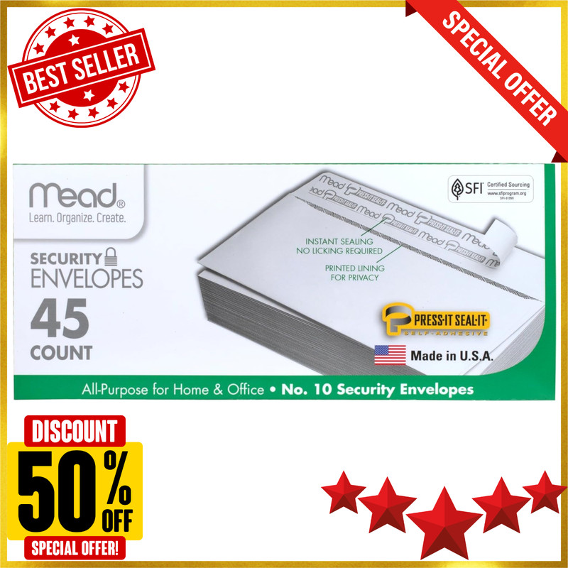 Mead #10 Security Business Envelopes Letter Size 4-1/8″ x 9-1/2″ – Peel and Seal