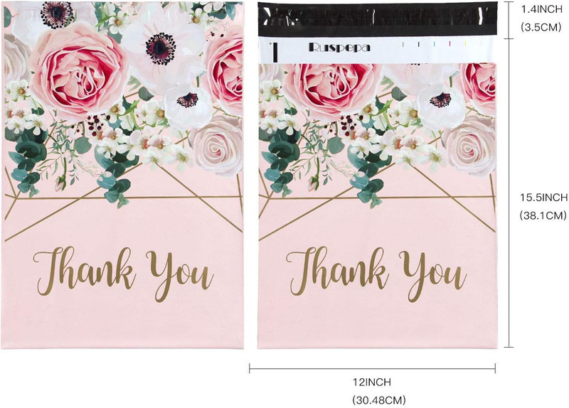 Poly Mailers Shipping Bags Thank You Notes Flowers Surrounded 3 Mil Heavy Duty S gallery