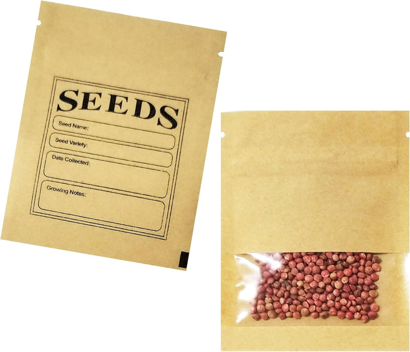 PABCK 100 Pack Small Resealable Seed Envelopes with Clear Window 2.7X3.7Inch Bro