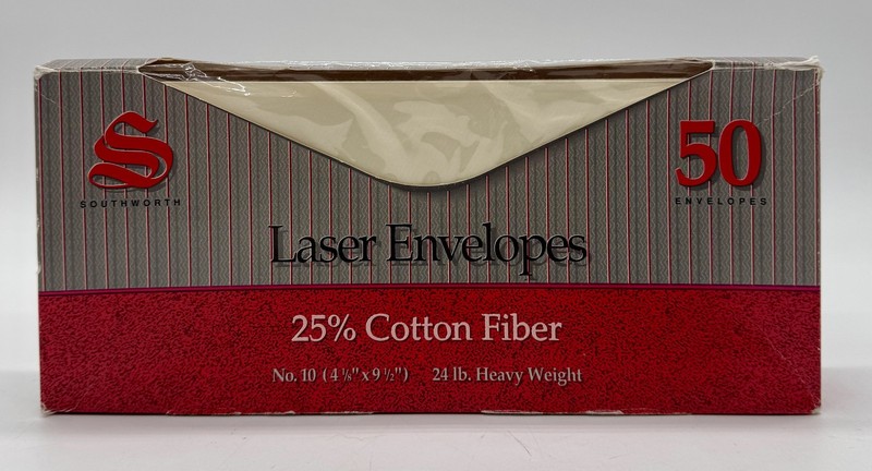 Southworth Laser Envelopes 50 Ct 25% Cotton Fiber No. 10 – 24 lb. Ivory P464-10