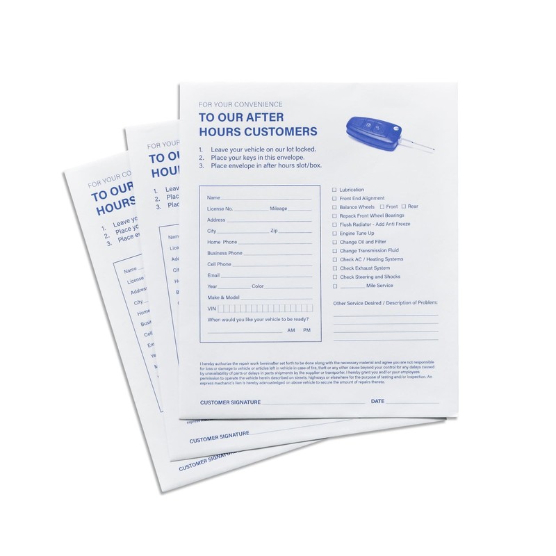 Key Drop Off Standard Envelopes for After Hours | Auto Shop Repair/Service Dr…