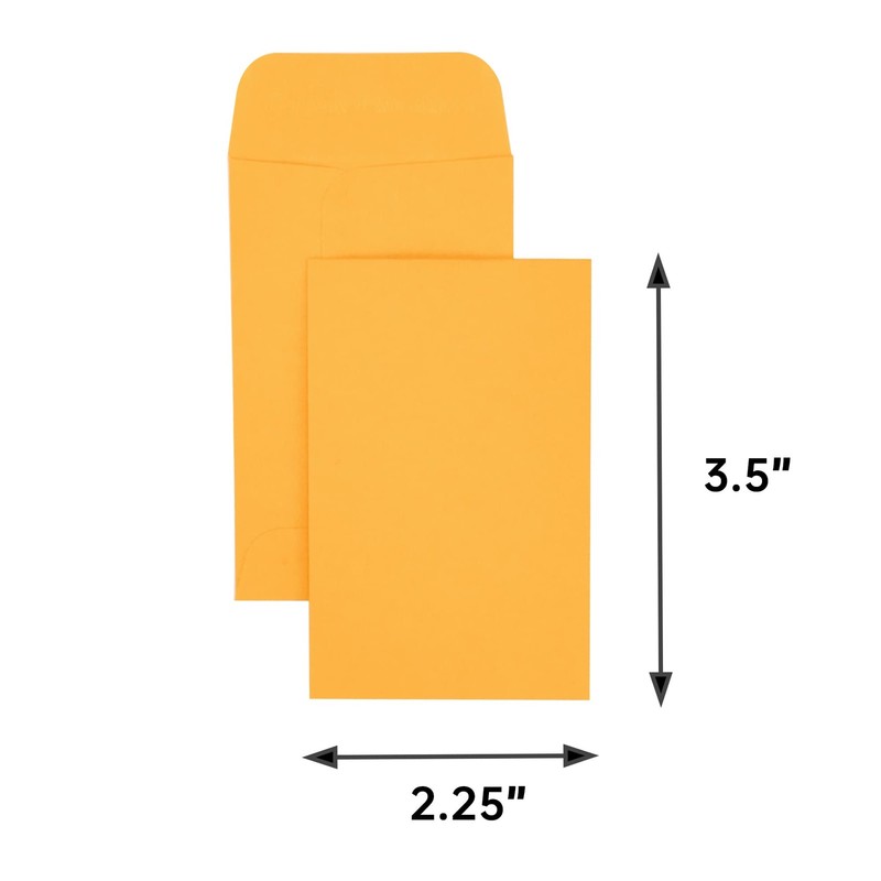 1000 Piece Coin Envelopes 2.25x3.5 Inch Gummed Flap Small Parts Yellow gallery