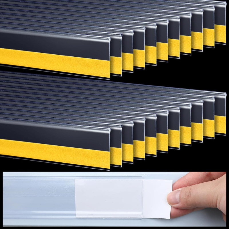 25 Pcs 48'' Clear Self-Adhesive Shelf Label Holders for Racks and Gondolas