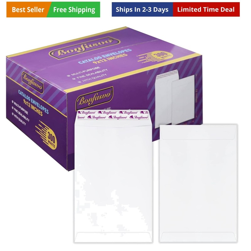300 Pack 9×12 White Catalog Envelopes Peel & Seal Security Mailing Envelopes …