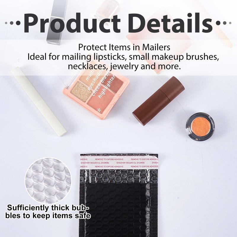 100 Pcs Bubble Mailer 4 Sizes Self Adhesive Black Waterproof Padded Envelopes... gallery