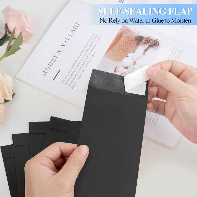 120 Black Cash Envelopes 3.2x6.6in Peel Seal Money Budget Saving Envelopes gallery