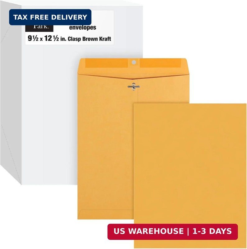 Quality Park 9-1/2″ x 12-1/2″ Clasp Envelopes, Brown Kraft, Gummed Flap, 100/Box