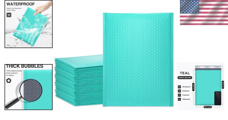25pc Poly Padded Envelopes, Teal 10.5x16 Inch Bubble Mailers gallery