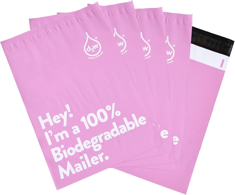 9.8X13 Inches 100% Biodegradable D2W Poly Mailers, 50Pcs Pink Compostable Envelo