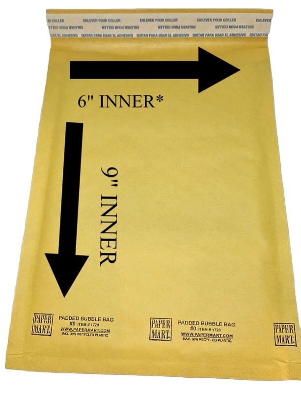 KRAFT YELLOW BUBBLE MAILER #0 7"X11" OUTTER 6"X9" INNER DIMMENSIONS gallery