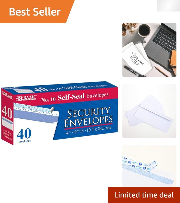 Secure Mail with BAZIC No Window Peel & Seal Envelopes – 40 Pack 4 1/8″ x 9 1/2″