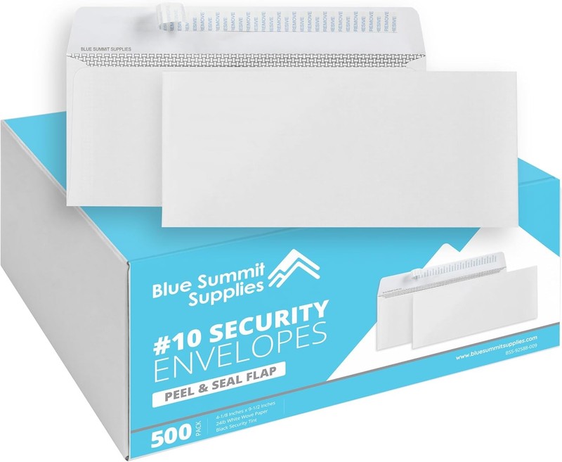 500#10 Windowless Security Envelopes Self Seal, Peel and 500 Count, White