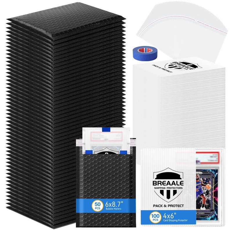 Trading Card Shipping Kit, Includes 100 4'' x 6'' Graded Card Shipping Protec...