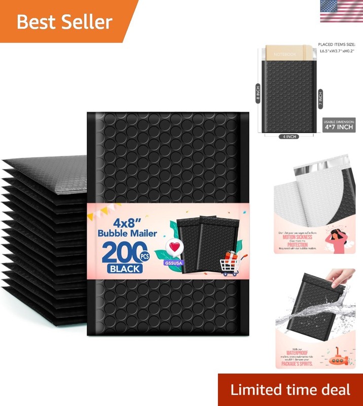 Black Bubble Mailers 4×8”, 200 Pack – Secure Self-Seal Shipping Solution