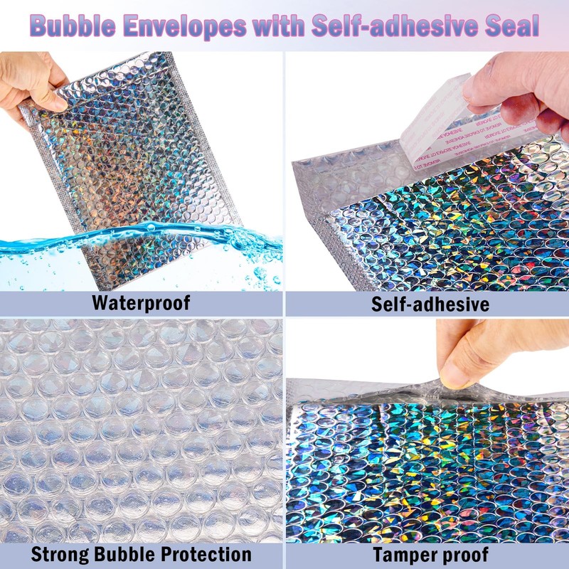 Holographic Bubble Mailers,30 Pcs Metallic Bubble Mailers,6.5 x 9 Inch Poly P... gallery