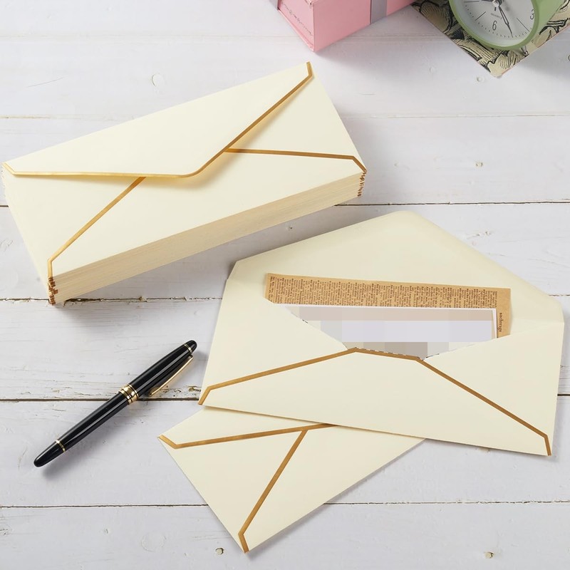 30 Pack Thick #10 Business Envelopes with Gold Border, 4 1/8 x 9 1/2 Thick Pa... gallery
