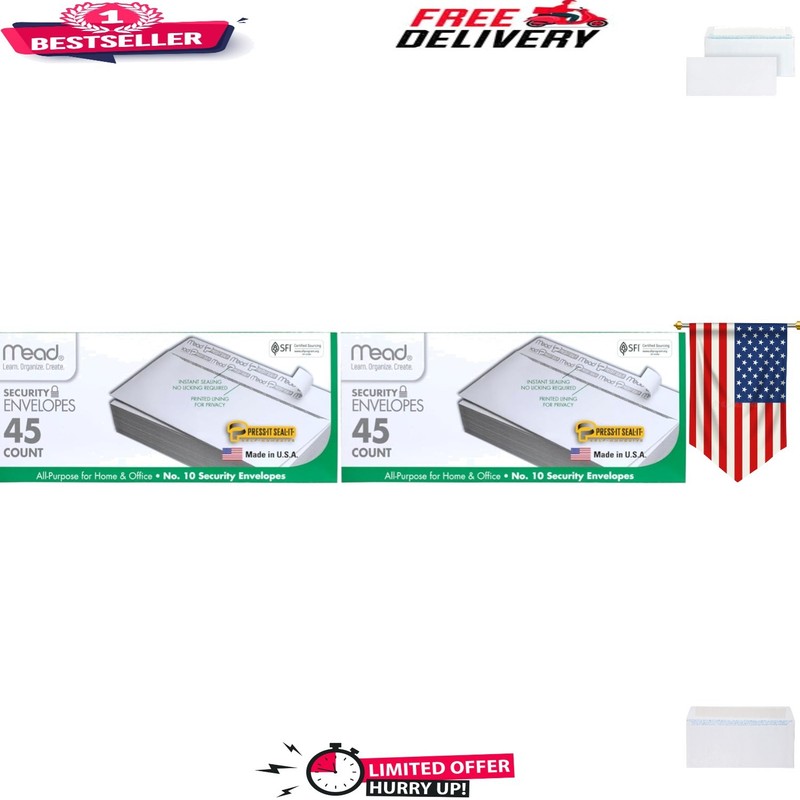 Self-Adhesive #10 Security Envelopes, 90 Count – 4-1/8″ x 9-1/2″, Privacy Sealed