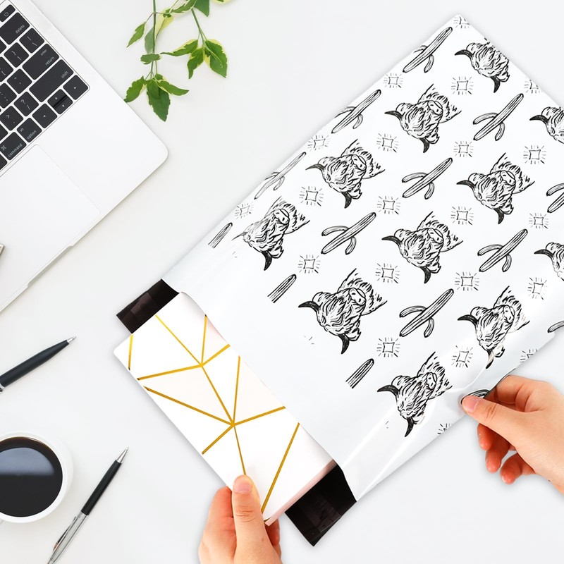100Pcs Highland Cow Cactus Poly Mailers 10 x 13 Inch White Black Yak Packagin... gallery