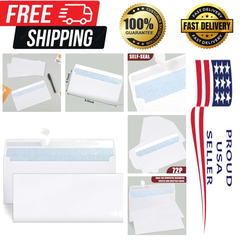 72 High-Security White Envelopes #10 Size for Professional and Legal Documents