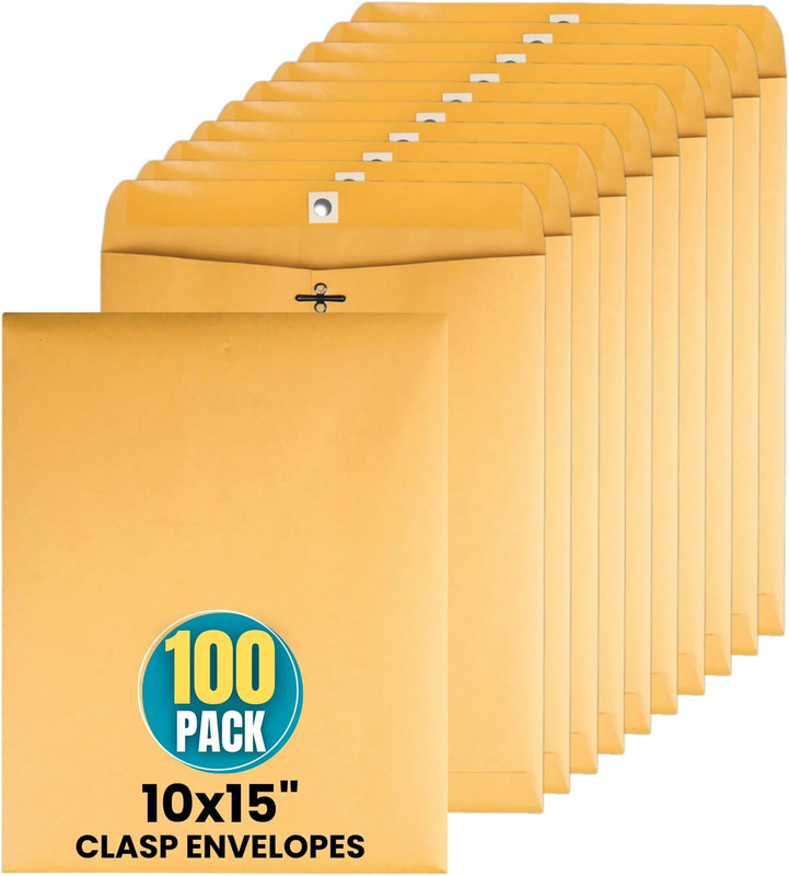 Clasp Envelopes 10X15, Brown Manilla Envelopes with Clasp, Gummed Flaps, 10″ X 1