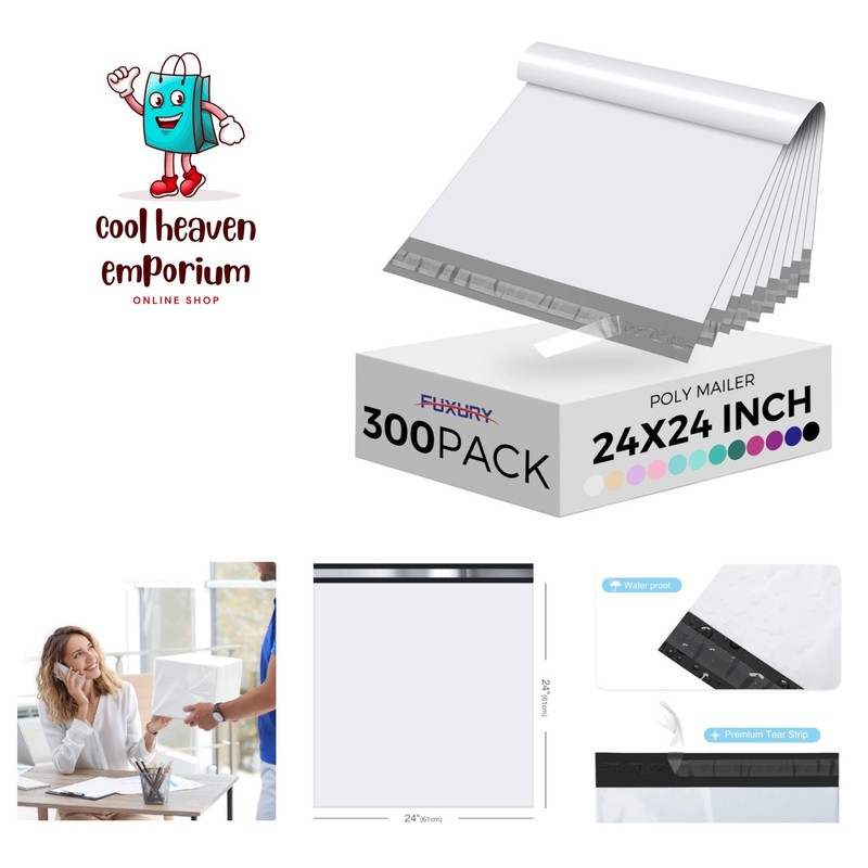 300 Large 24×24 Poly Mailers – Self-Sealing Waterproof Bags for Secure Shipping