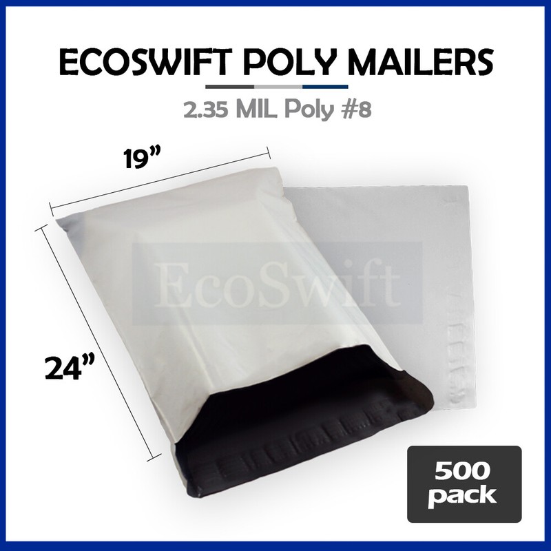 500 19 x 24 EcoSwift White Poly Mailers Shipping Envelopes Sealing Bags 2.35 MIL