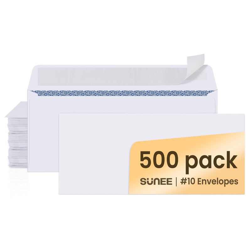 #10 Security-Tinted Self Seal Envelopes – 500 Pack White Windowless Mailing E…