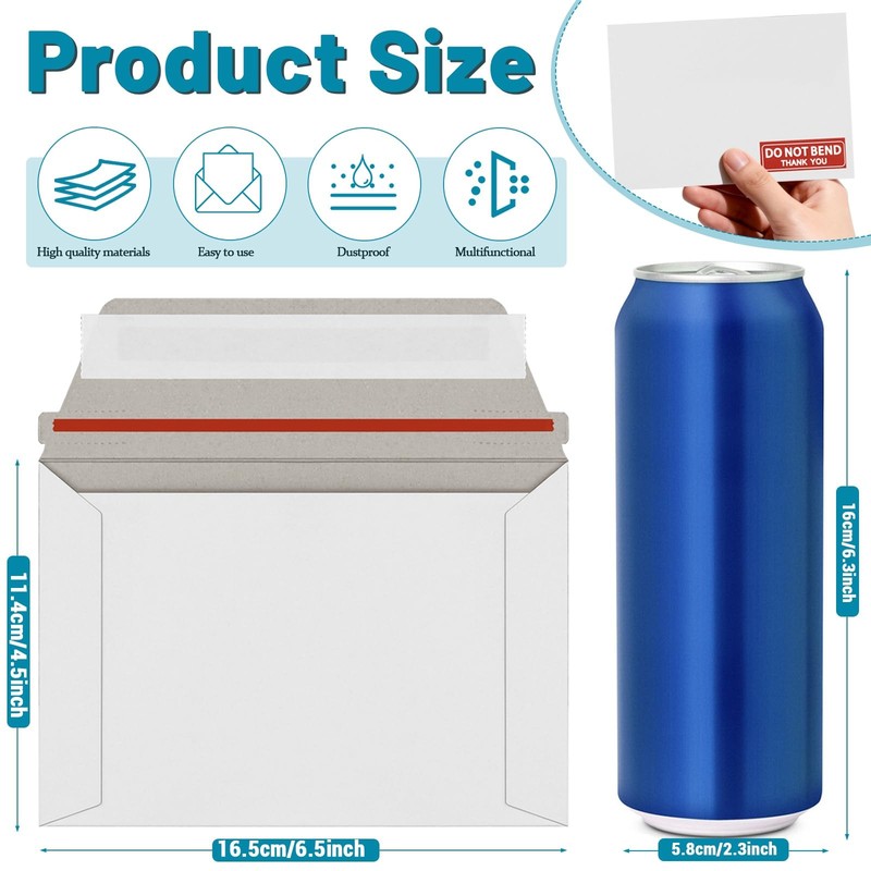 100 PCS 4.5x6.5 Inch White Rigid Mailers Self Seal Document Cardboard Envelope gallery