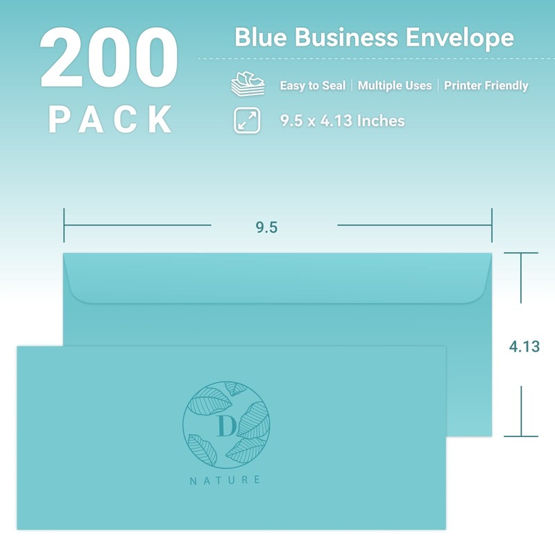 Business Envelops 200-Pack #10 Blue Envelopes Standard Square Flap Gummed Sea gallery