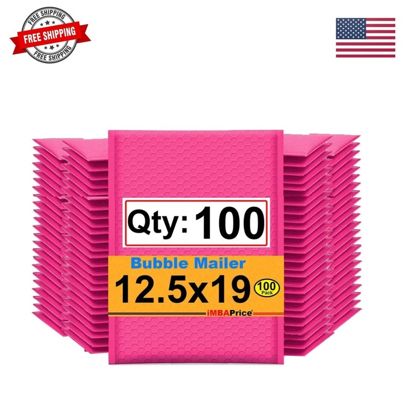 Hot Pink Poly Bubble Mailers 12.5×19 Inch, 100-Pack Large Self-Seal Padded Sh…