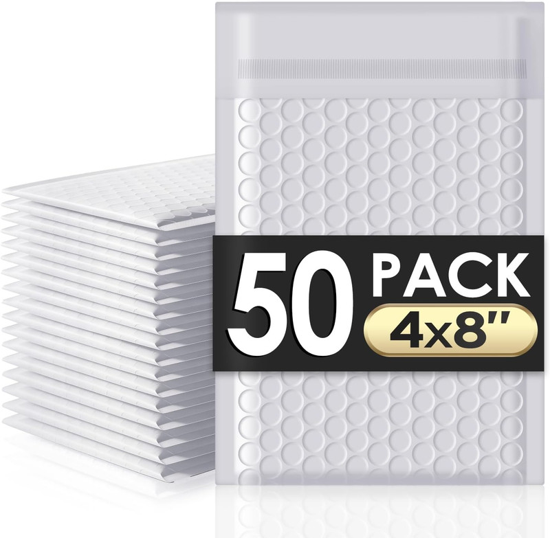 4×8 Bubble Mailers 50 Pack Grey White Padded Shipping Envelopes Mailers 000