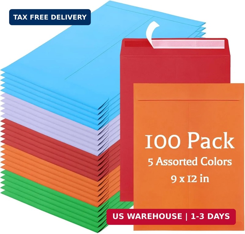 Thboxes Manilla Envelopes 9 x 12 Inch, 100 Pack Colored Manila Envelopes Large M
