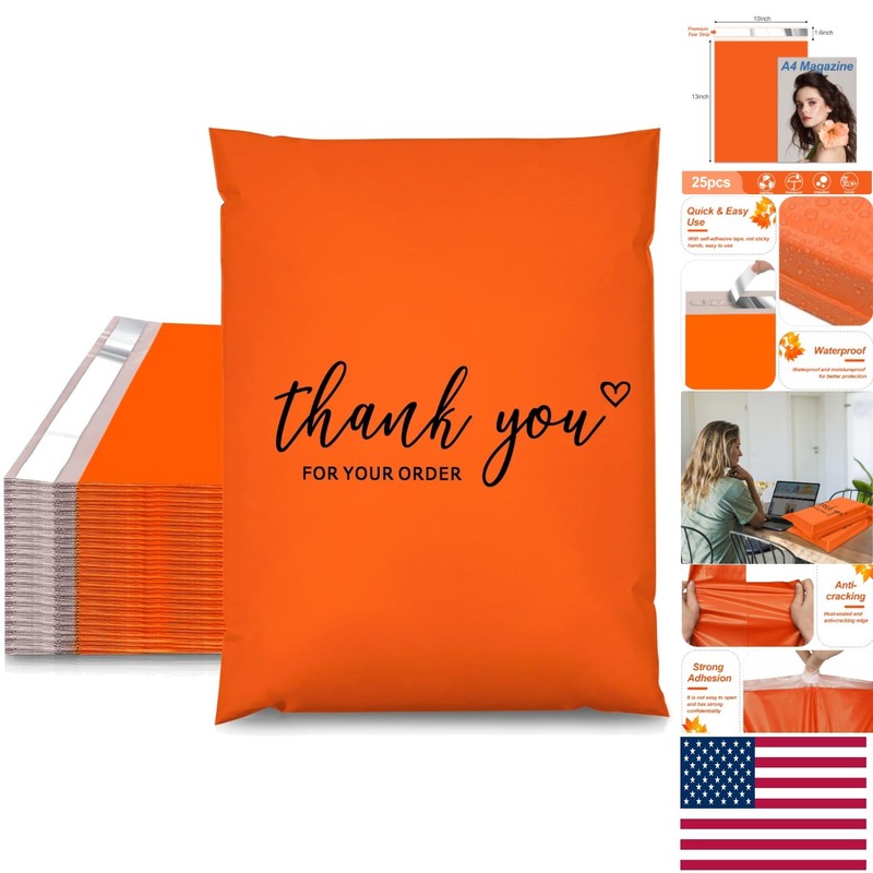 Durable Thank You Shipping Bags 10×13 Inch – 25 Pack Tear-Resistant Poly Mailers