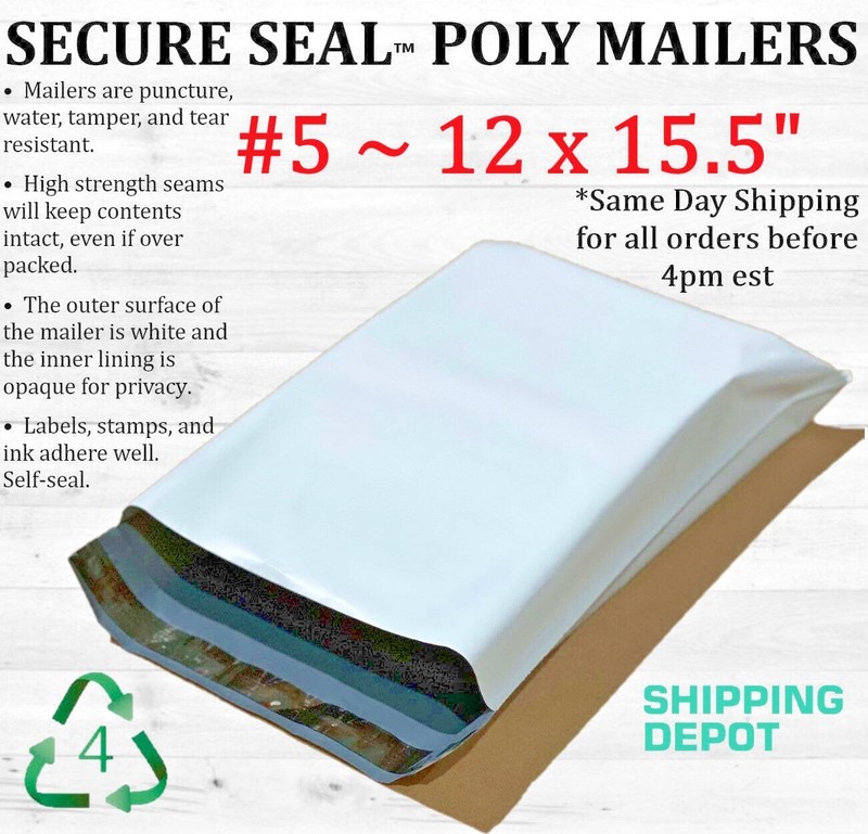 1-4000 12×15.5 White Poly Mailers Bag Self Seal Shipping 12″ x 15.5″ 2 MIL
