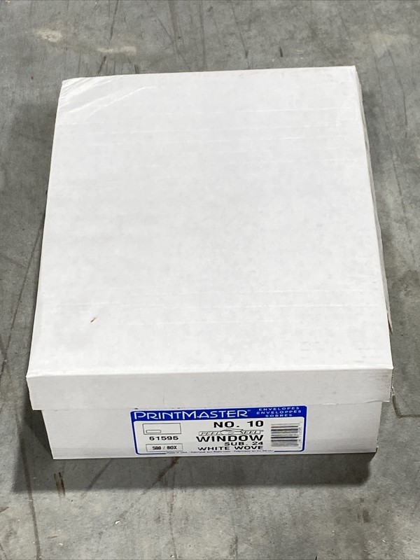 500 Qty Printmaster White Envelopes - No. 10 Window Sub 24 White Wove 61595 New
