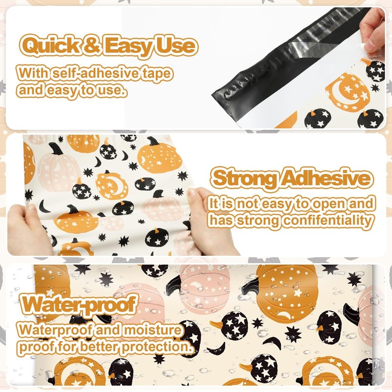 100Pcs Fall Poly Mailers 10 x 13 Inch Orange Pink Pumpkin Packaging Bags Wate... gallery