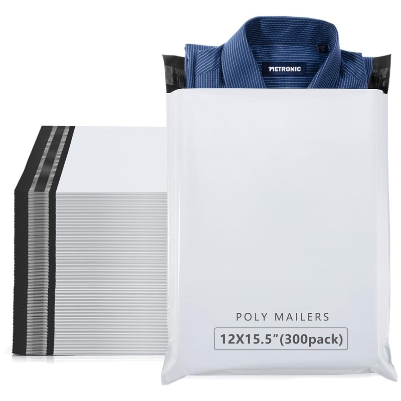 300 Count Poly Mailers 12×15.5 – Strong Adhesive Seal