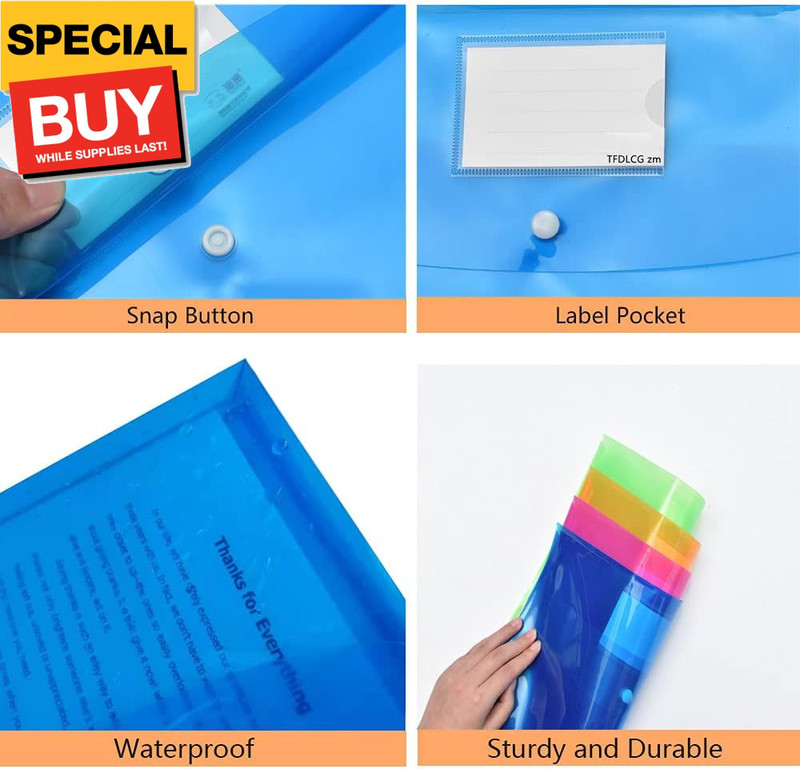 10 Pack Plastic Envelopes with Snap Closure, Poly File Envelopes with Label Pock gallery
