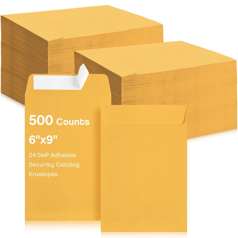 500 Counts 6 x 9 Inch Brown Envelopes Self Adhesive One Size,
