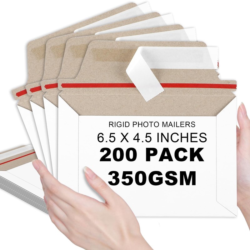 200 Pcs 6.5 x 4.5 Rigid Mailers with Self Seal Envelopes Stay Flat Photo Mail…