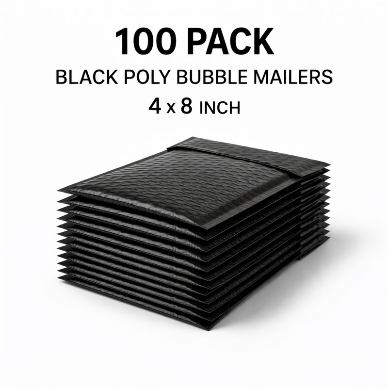 100 Pack Black Poly Bubble Mailers #000 4×8 Water Resistant Shipping Envelopes