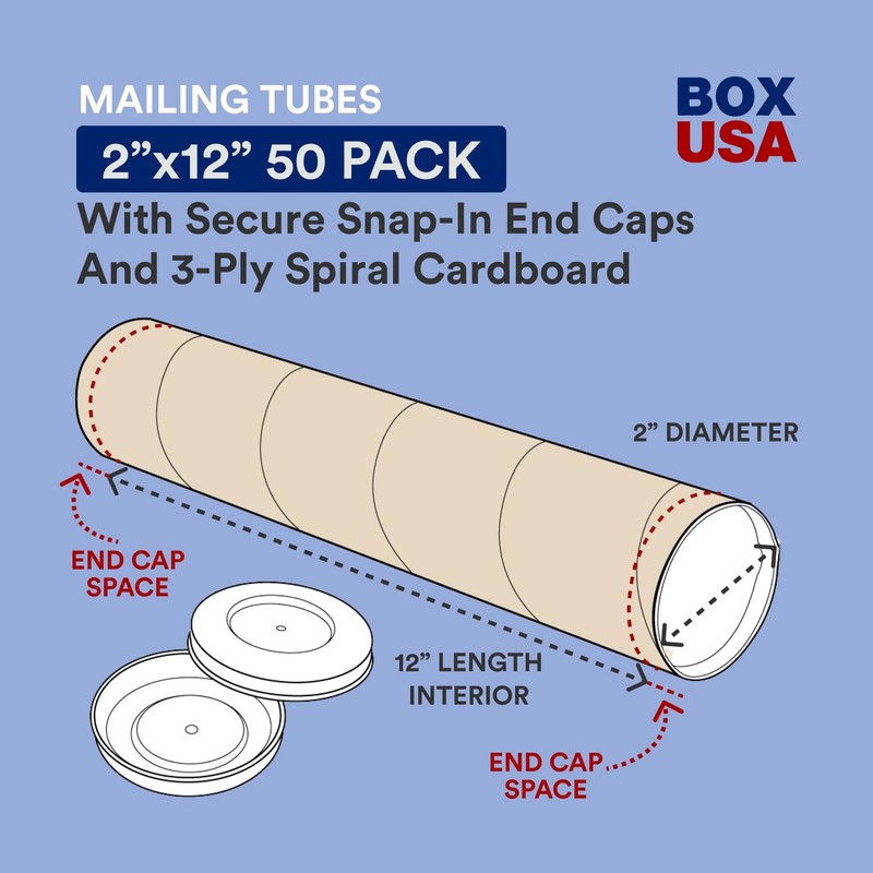 Box Usa Usa Cardboard Tubes Caps 12L X 2W X 2H Pack Of 50 Poster Tube For gallery