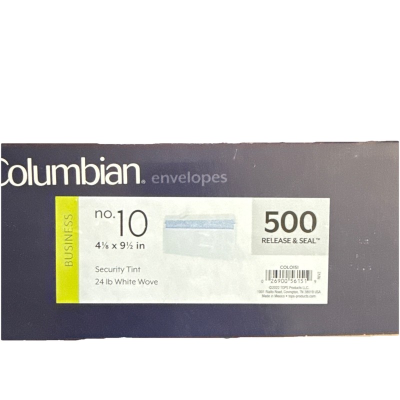 Columbian #10 Security Envelopes, 500/Box, No Window, 4-1/8 x One Size, White