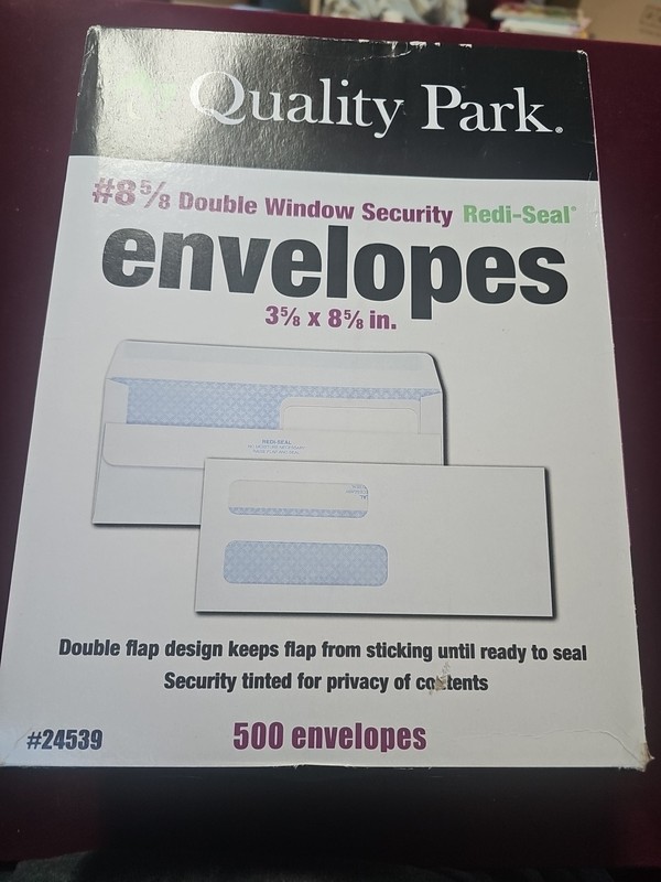 Quality Park 24539 #8 5/8 Redi-Seal Security-Tinted Envelope - WT (500/Box) New