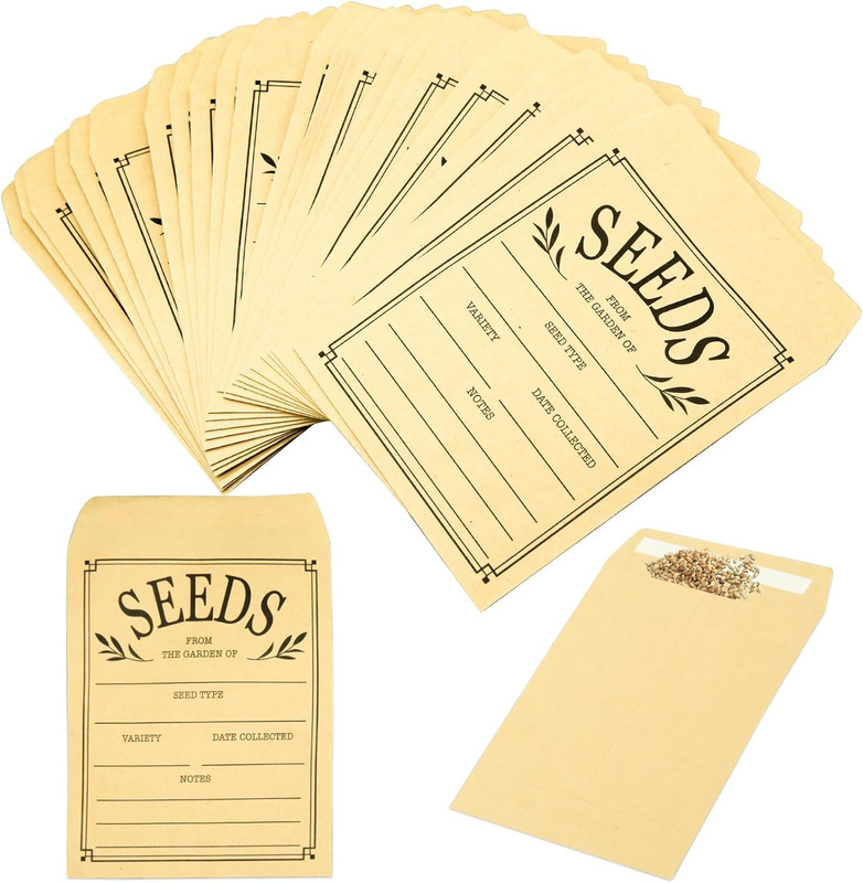 100Pcs Seed Envelopes, Seed Envelope Resealable Brown Paper Self Adhesive Sealin